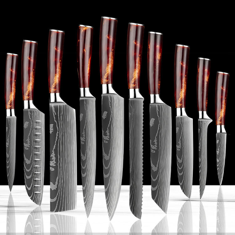 12PC Japanese Damascus Pattern Chef Knives Cleaver Kitchen Knife Set With Sheath