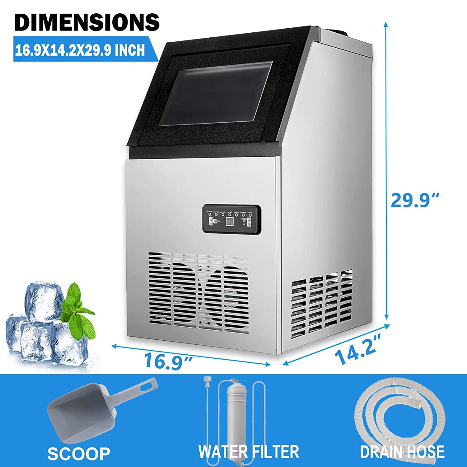 90lb Built-in Commercial Ice Maker Stainless Steel Bar Restaurant Cube Machine
