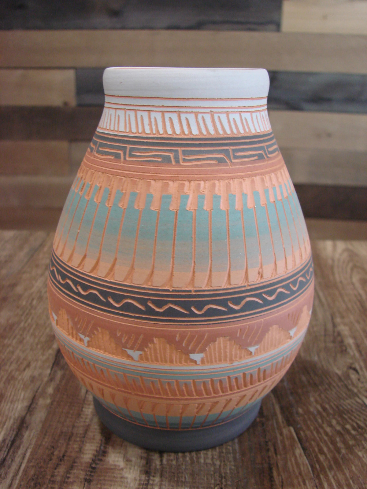 Native American Navajo Hand Etched & Hand Painted Pottery - Charlie