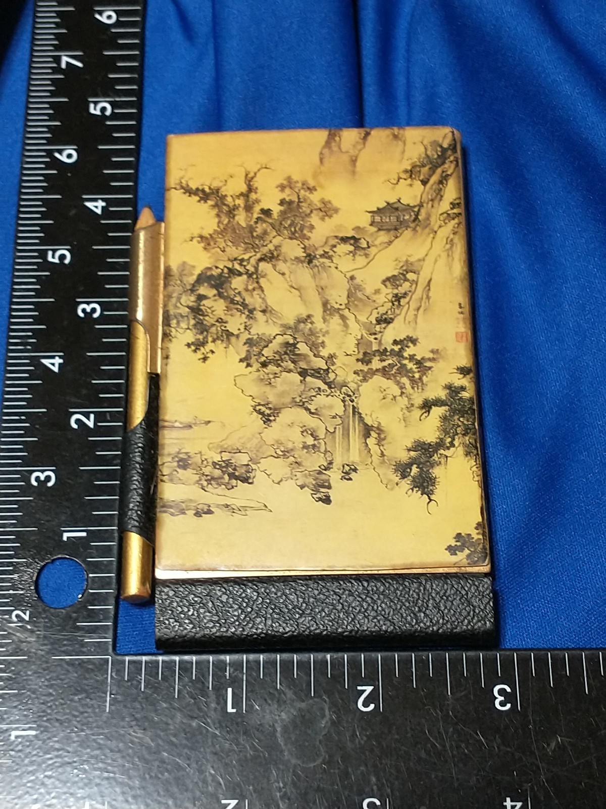 VINTAGE Celluloid Cover Pocket Notebook Mini “Memo” Notepad With Pencil PAGODA