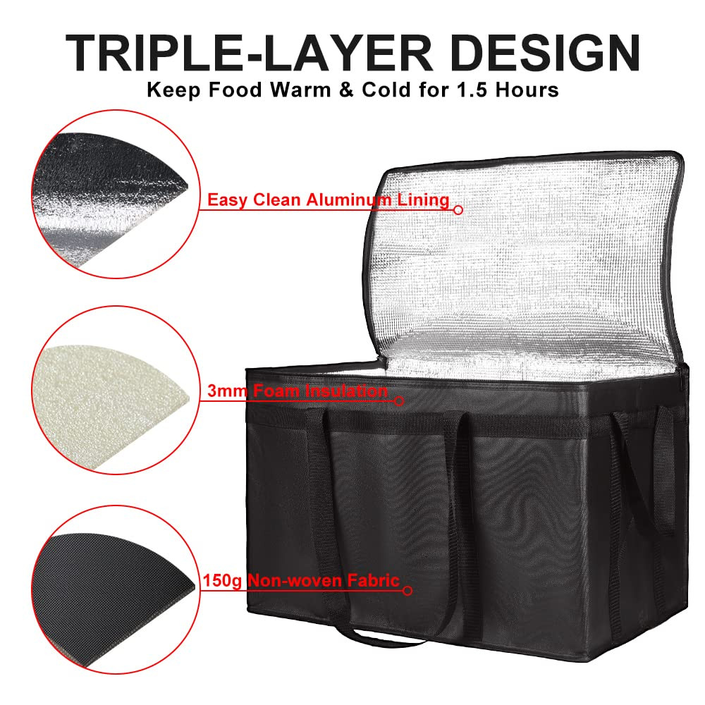 Insulated Food Delivery Bag, XXXL Insulated Reusable Grocery Cooler/Hot Bags, To