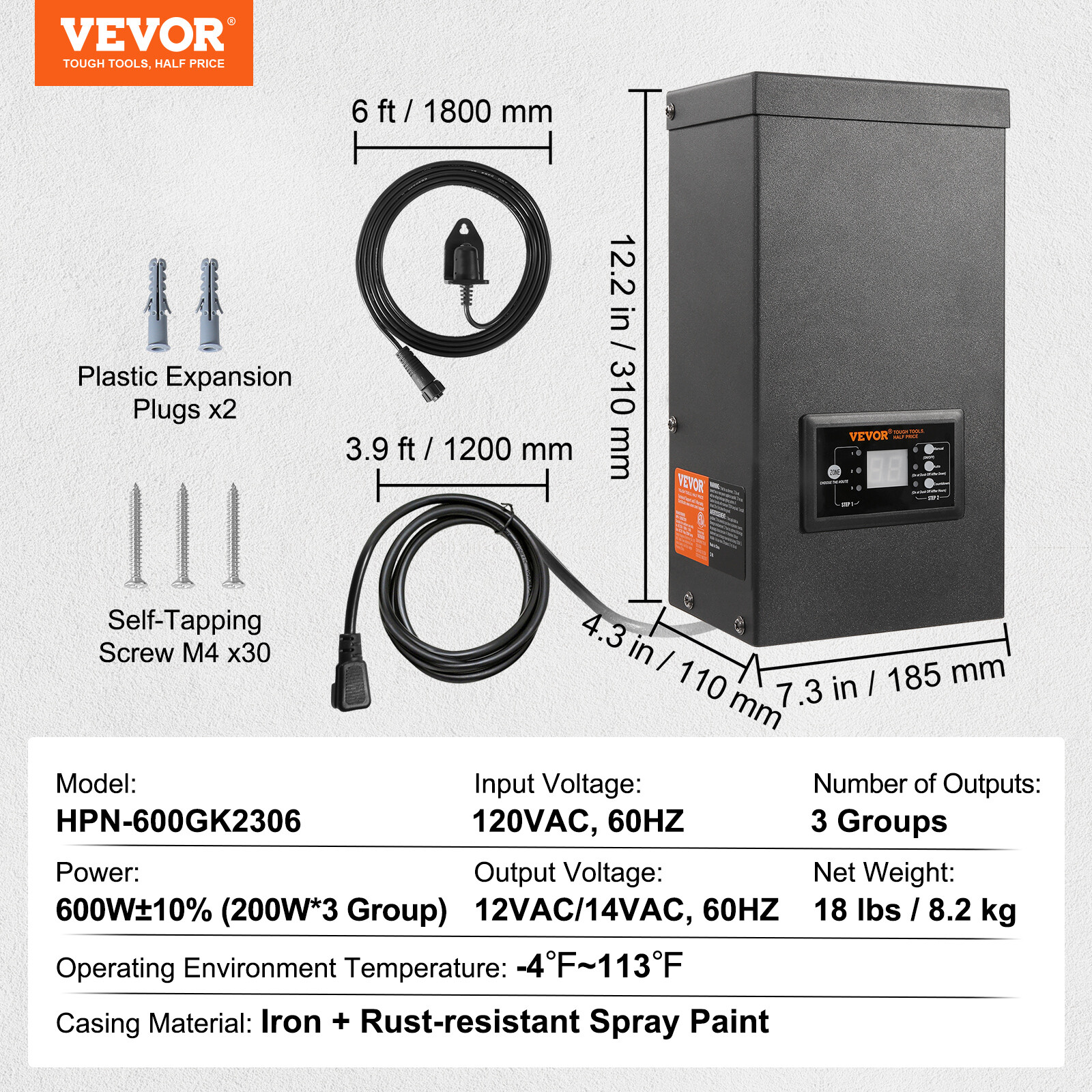 VEVOR 600W Low Voltage Landscape Transformer with Timer and Photocell Sensor