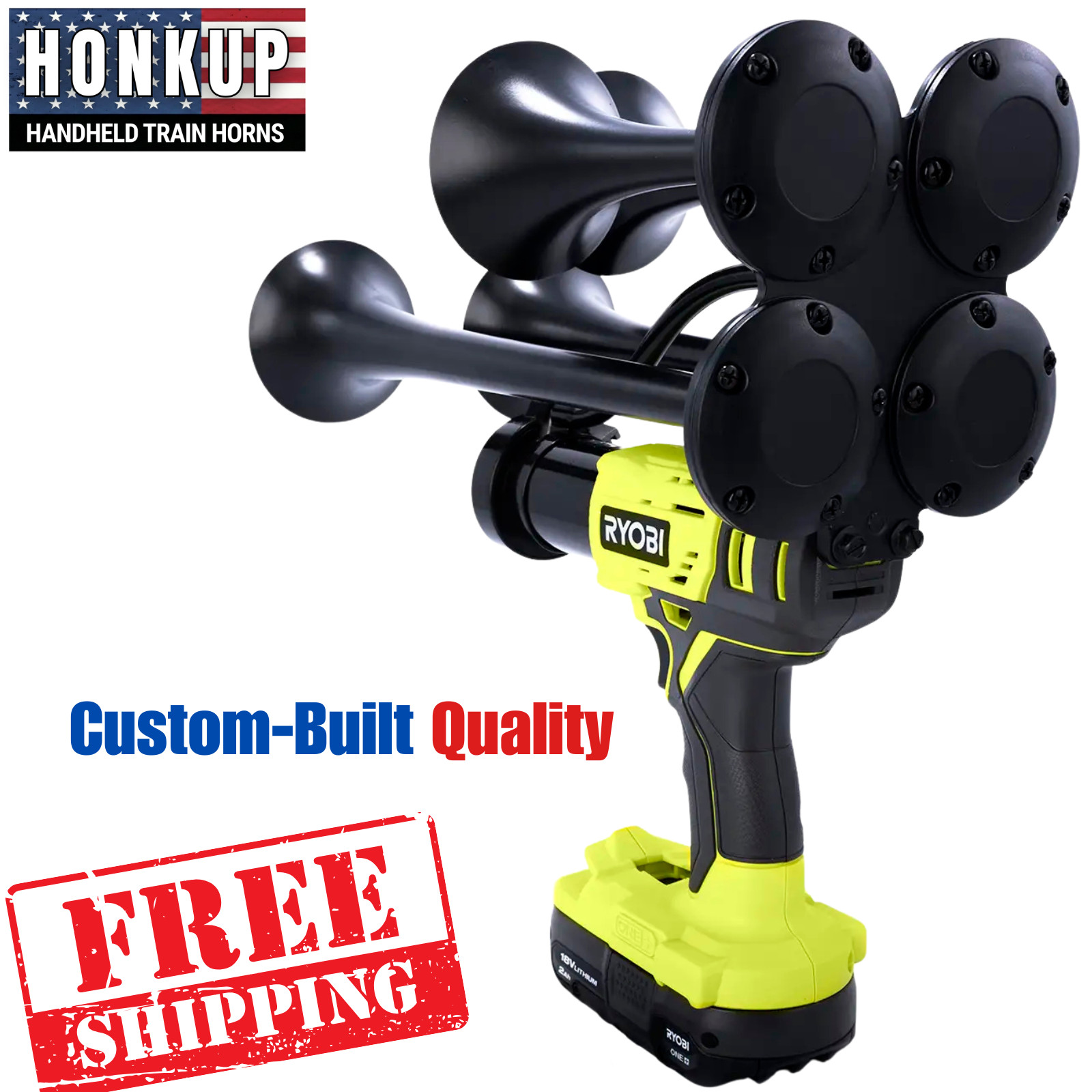 Ryobi 18V Quad Train Horn | Black Metal Horns + Extended Remote Control