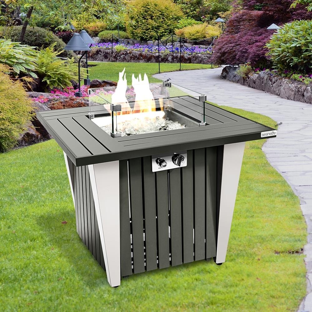 SereneLife Outdoor Gas Fire Pit Table- w/ Stainless Steel Lid and legs