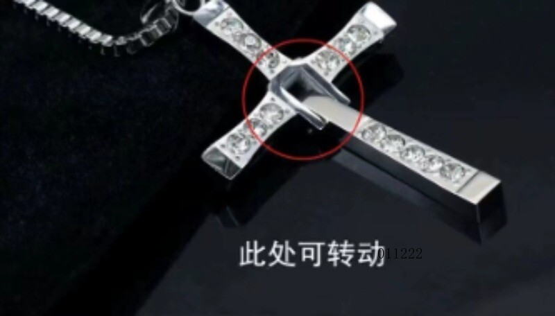 Men's Pure Silver Necklace Vin Diesel Cross Hip-hop Men's Pendant Necklace Gift