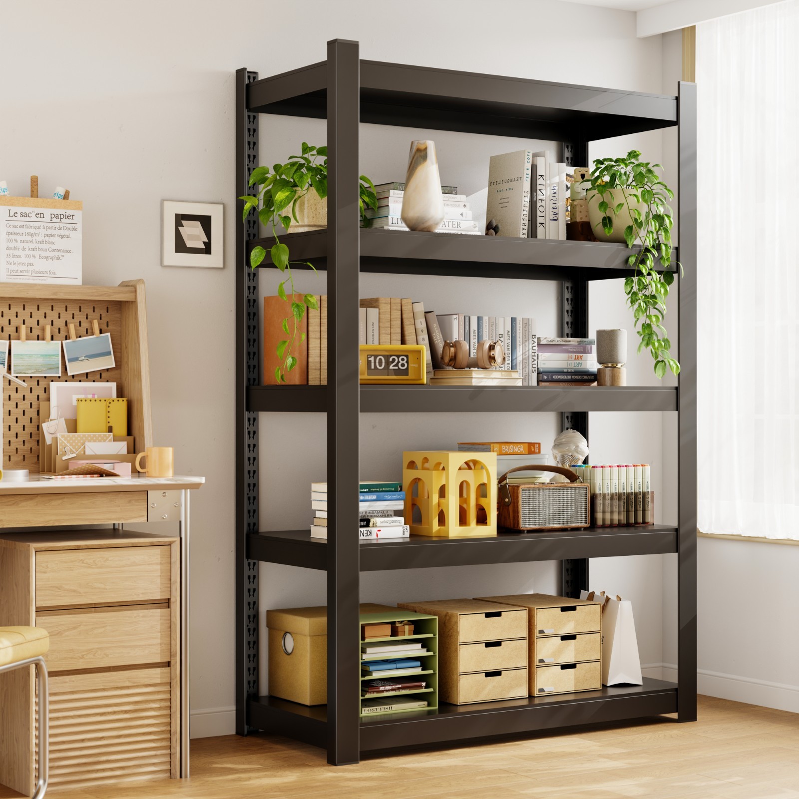 CJF 5-Tier Metal Storage Shelves, Garage Shelving for Garage, Basement, Black