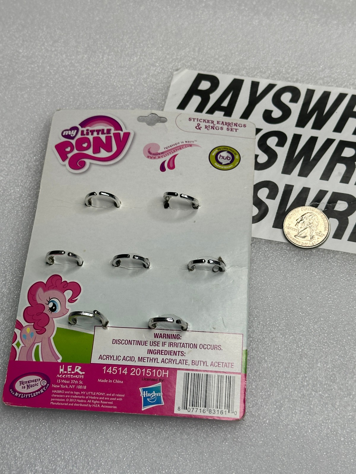 *USA SELLER* New My Little Pony Ring pair sticker earrings Set