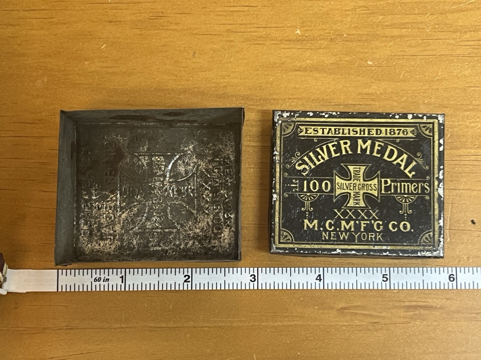 Antique Blasting Cap Primers Empty Metal Box Silver Medal