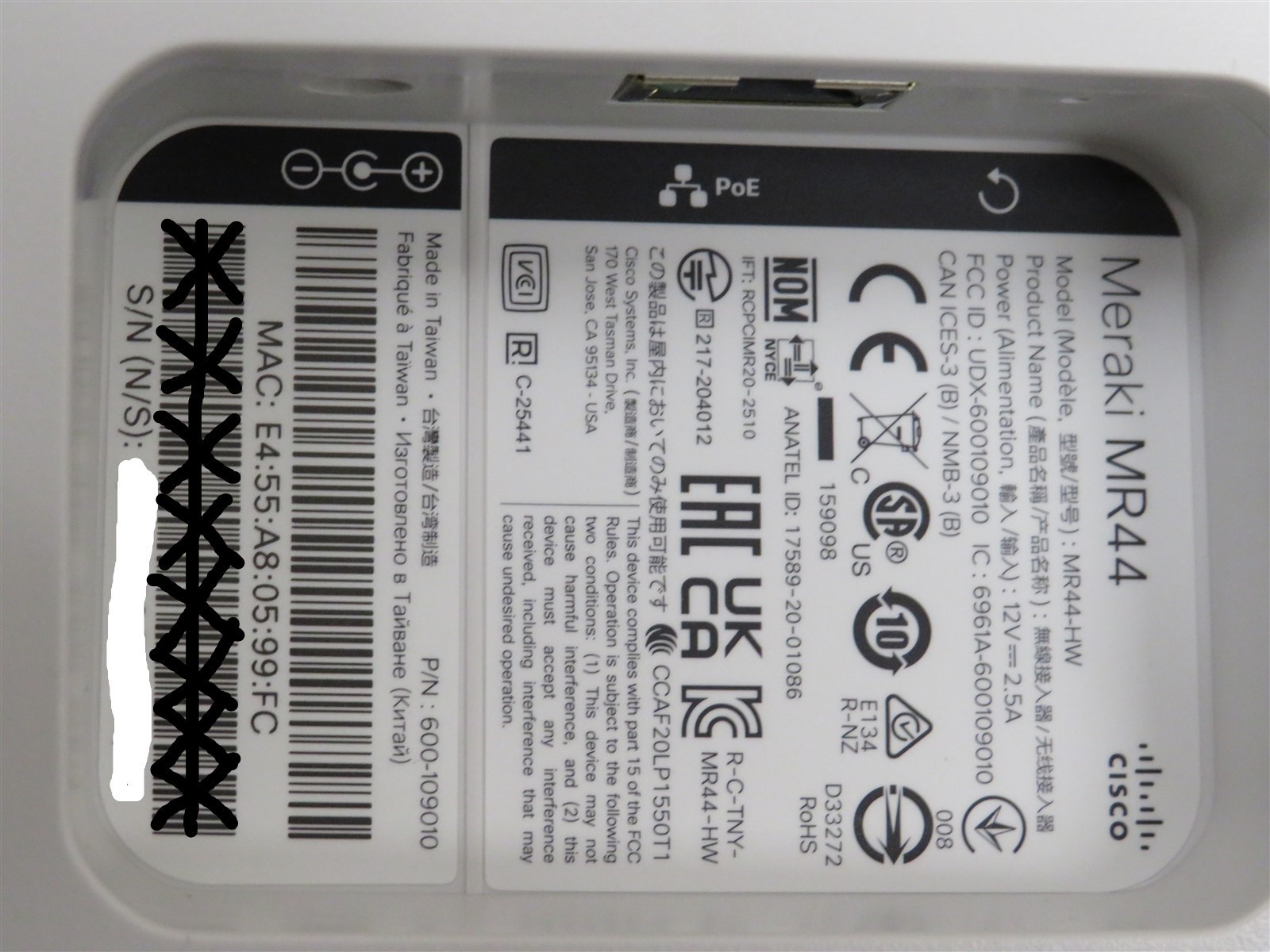 CISCO Meraki MR44-HW Cloud Managed Wireless Access Point 802.11ax Unclaimed NEW