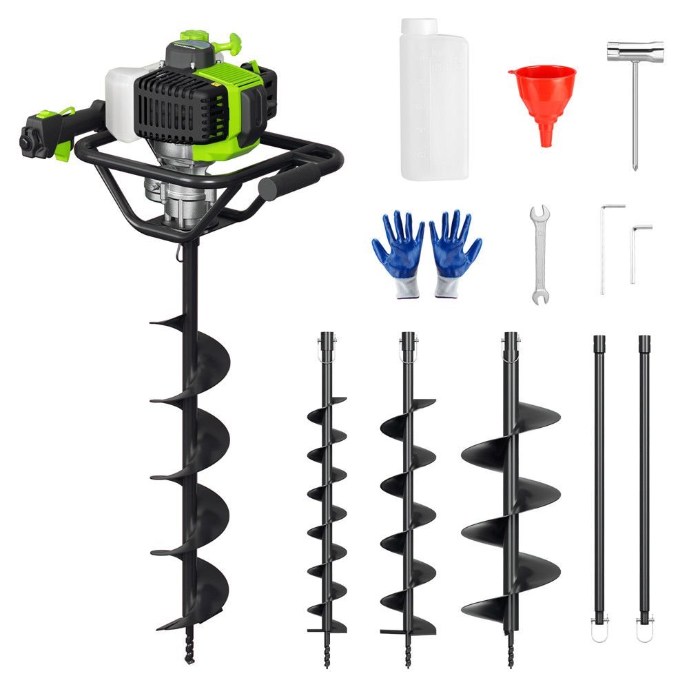 WORKPRO 62CC Post Hole Digger Gas Powered Earth Digger 4" 6" 8" Auger Drill Bits