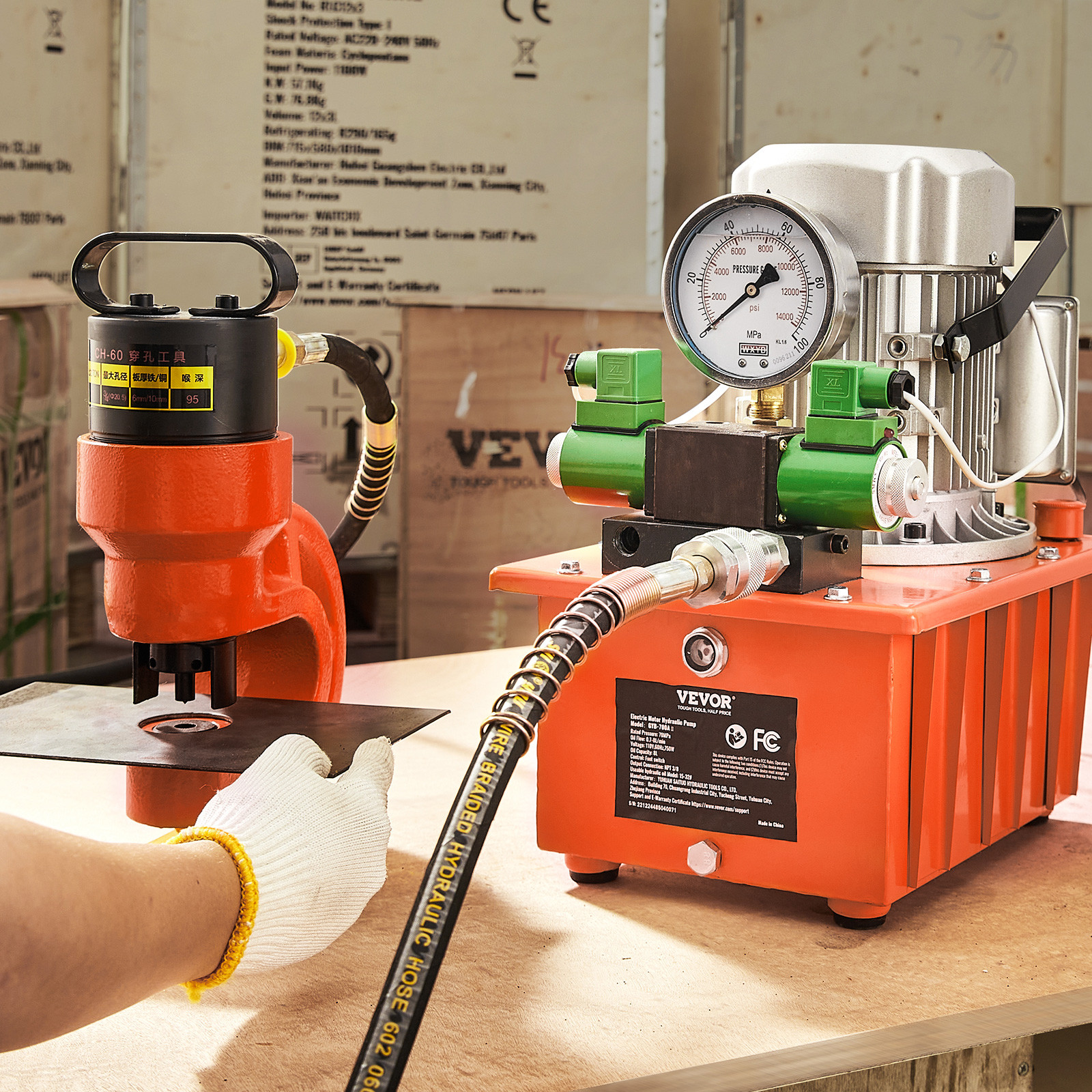 Electric Hydraulic Pump Double Acting Oil Pump 10000 PSI 8L Solenoid Valve