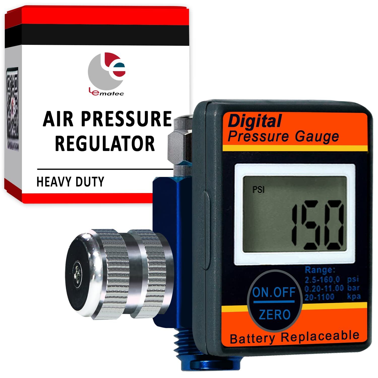 LE LEMATEC Digital Air Compressor Pressure Regulator and Gauge with LED Displ...