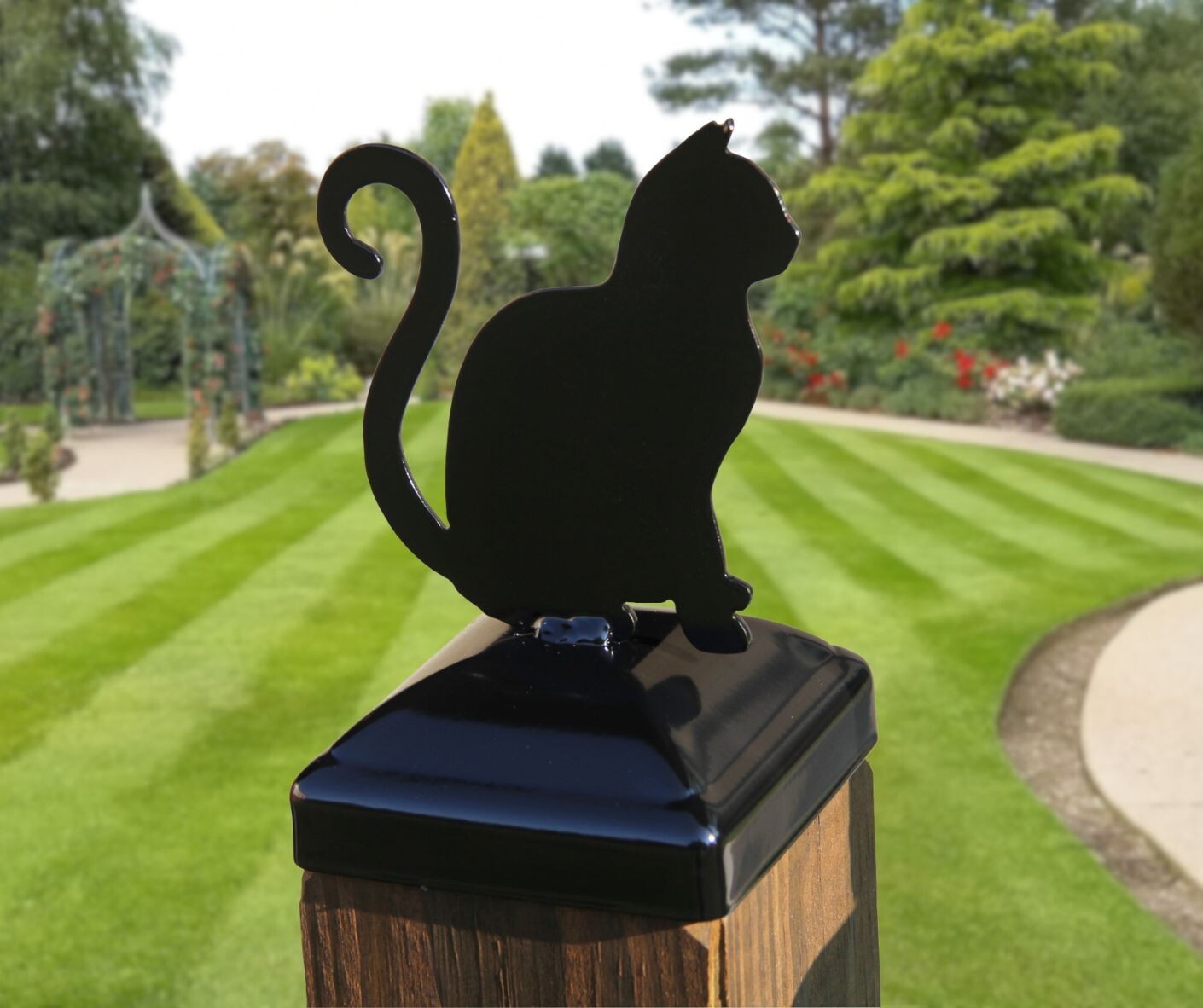 Cat Fence Post Cap for a 4x4 Wood Post, Black Cat Post Topper, Lucky Cat End Cap