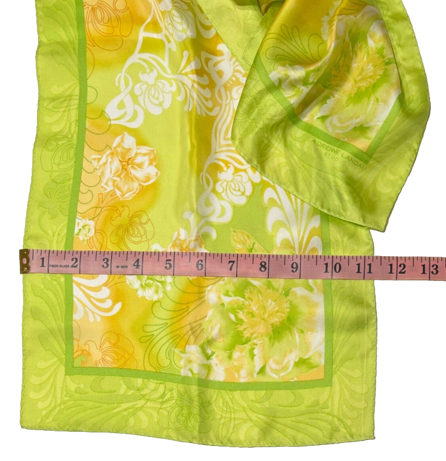 Adrienne Landau Studio Sheer Vintage Green Yellow White Floral Scarf Rectangular