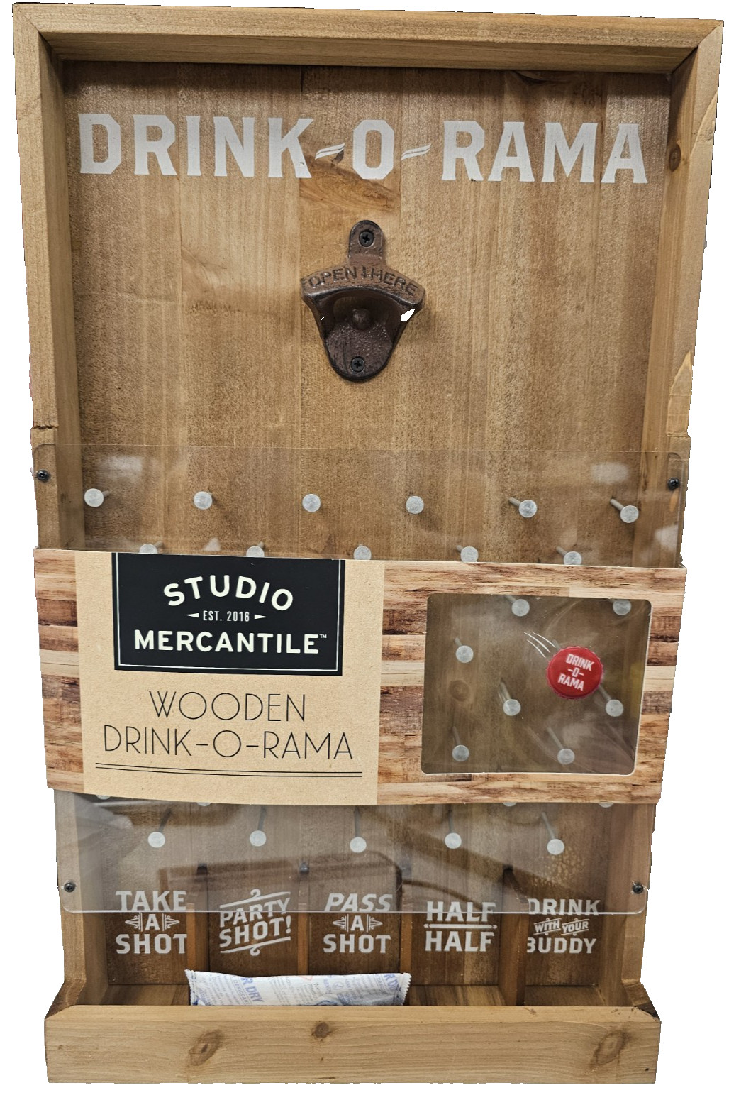 Drink-O-Rama Bottle Opener Wooden Hanging Shot Plinko Party Game-New