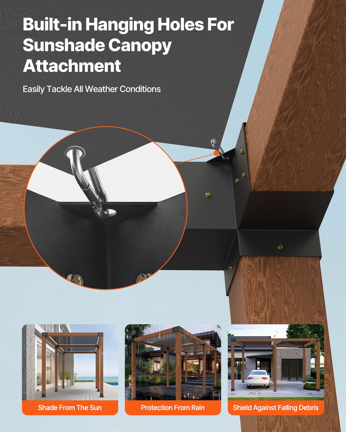 VEVOR 6x6" Pergola Bracket Kit Inner 5.5x5.5 3-Way Brackets 4 Pcs with 4 Bases