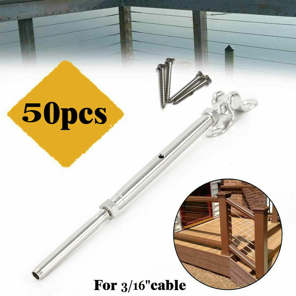 50* 3/16" T316 Stainless Steel Cable Railing Hardware Turnbuckle Tensioner Kit