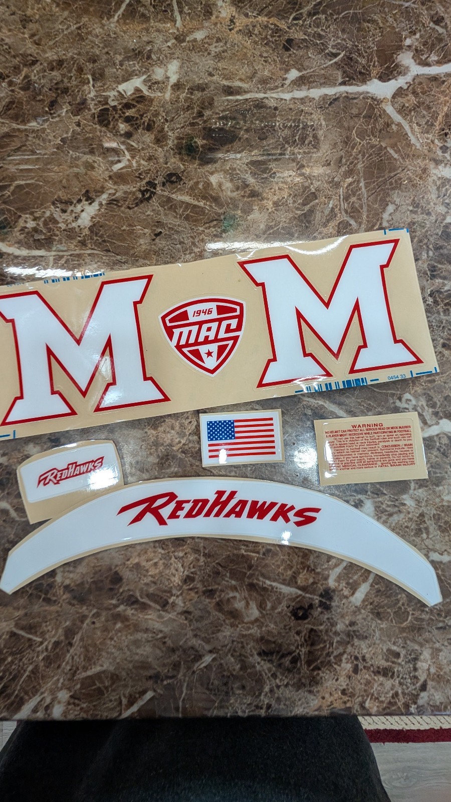 Miami Redhawks full size football helmet 3M vinyl decals