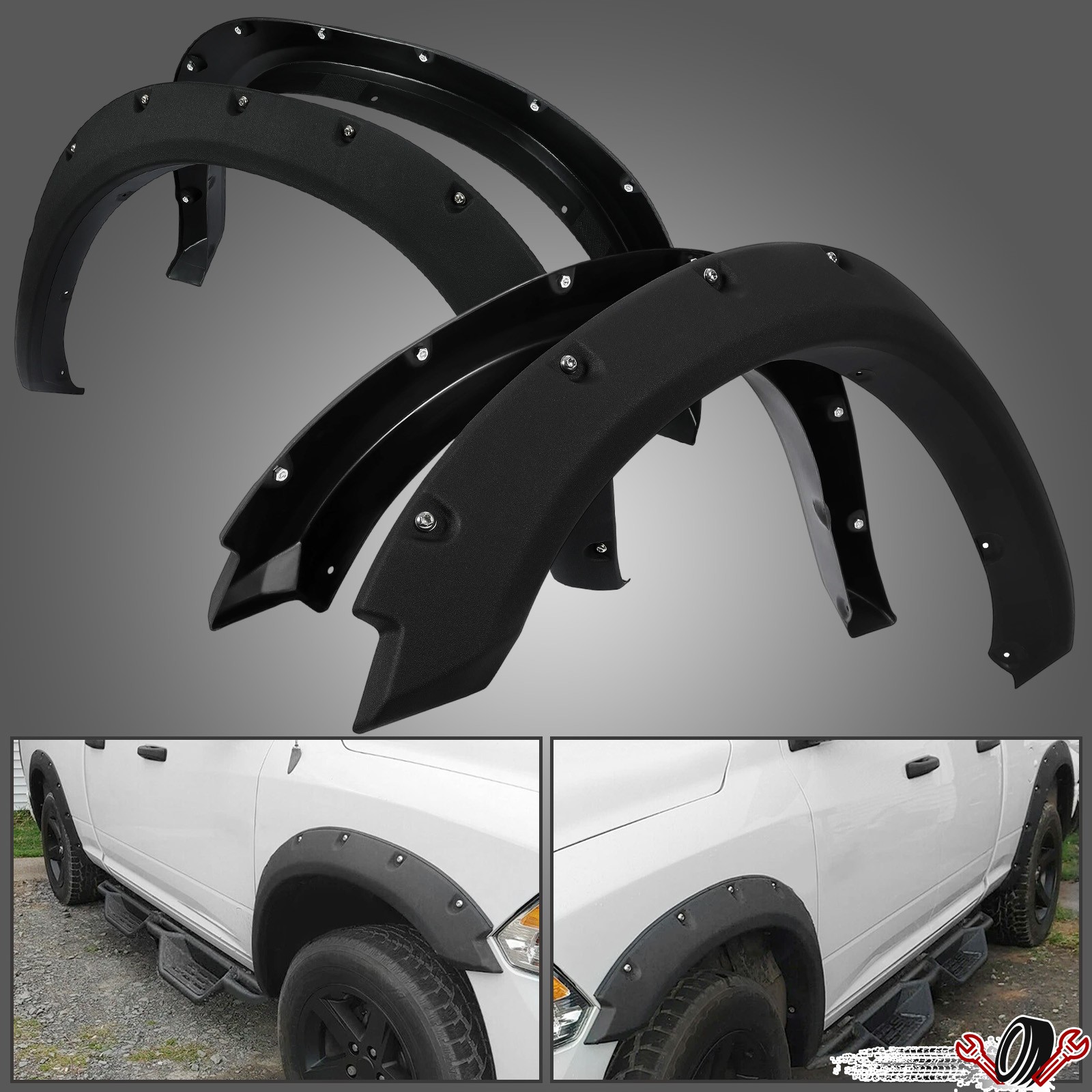 FOR 2009-23 19 DODGE RAM 1500 TEXTURED POCKET RIVETED STYLE WHEEL FENDER FLARES