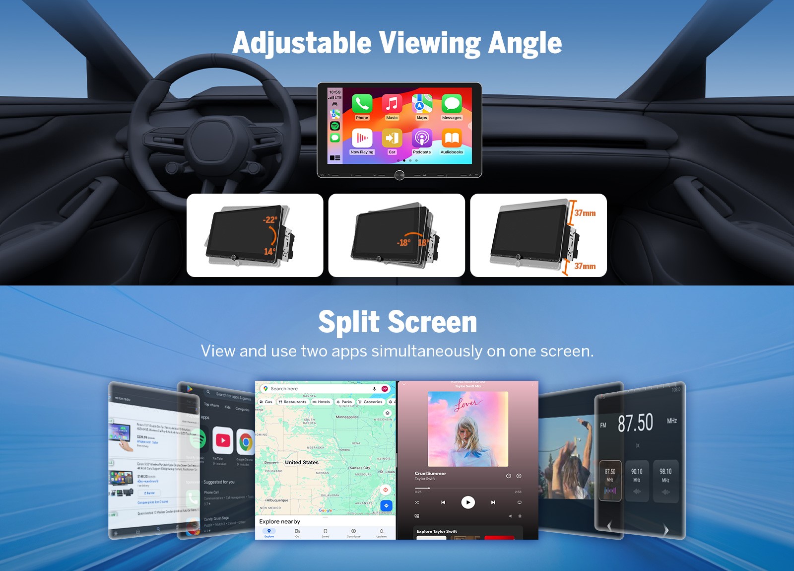 Eonon UX7A Plus 10.1" IPS Android 14 4+64G 2DIN GPS CarPlay Car Stereo Radio DSP