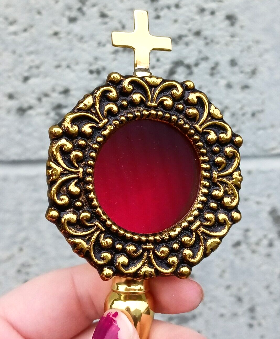 Antiqued Brass Personal Reliquary for Catholic Church or Home Use 8 Inch