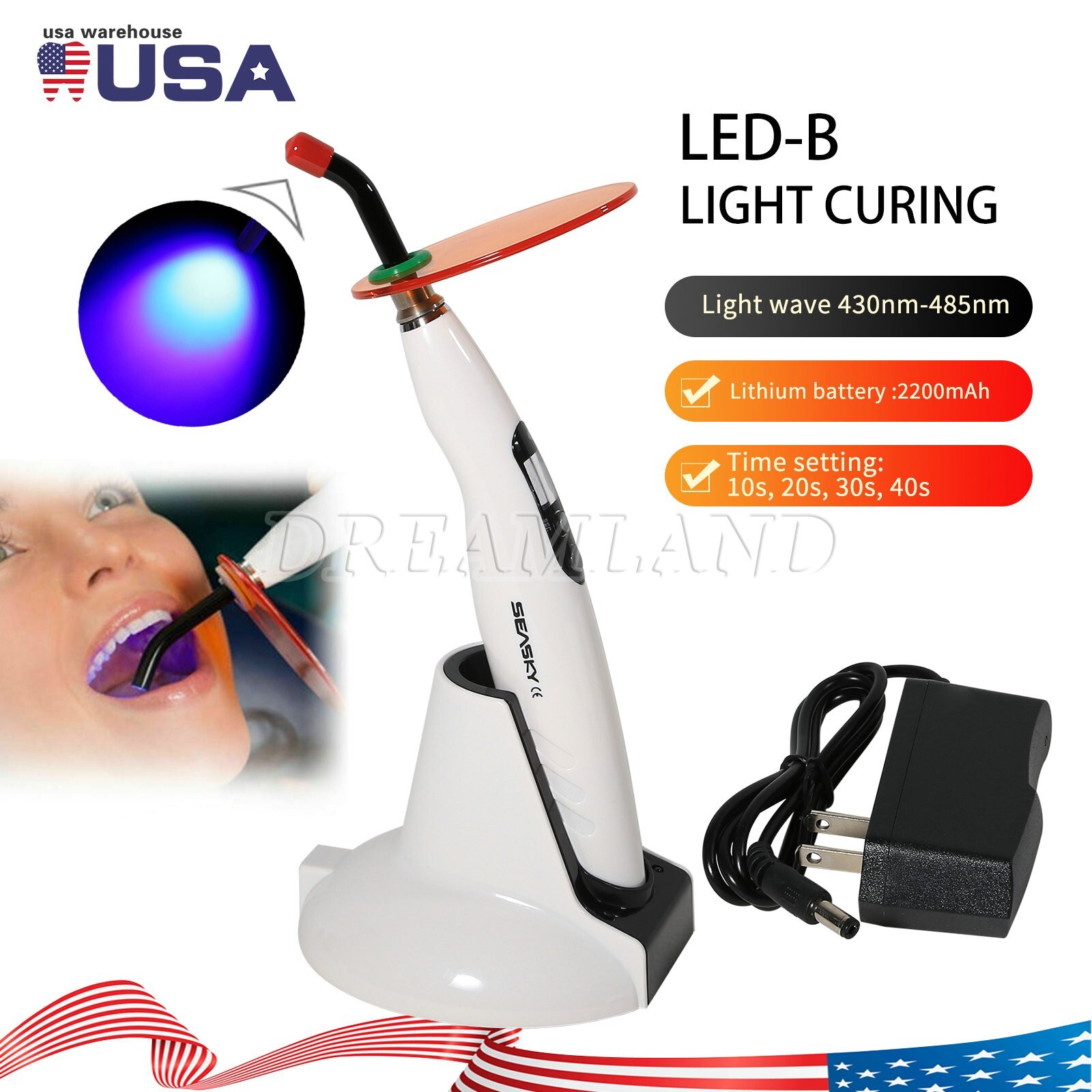 Woodpecker Style Wireless Cordless LED Dental Curing Light Lamp Teeth Whitening