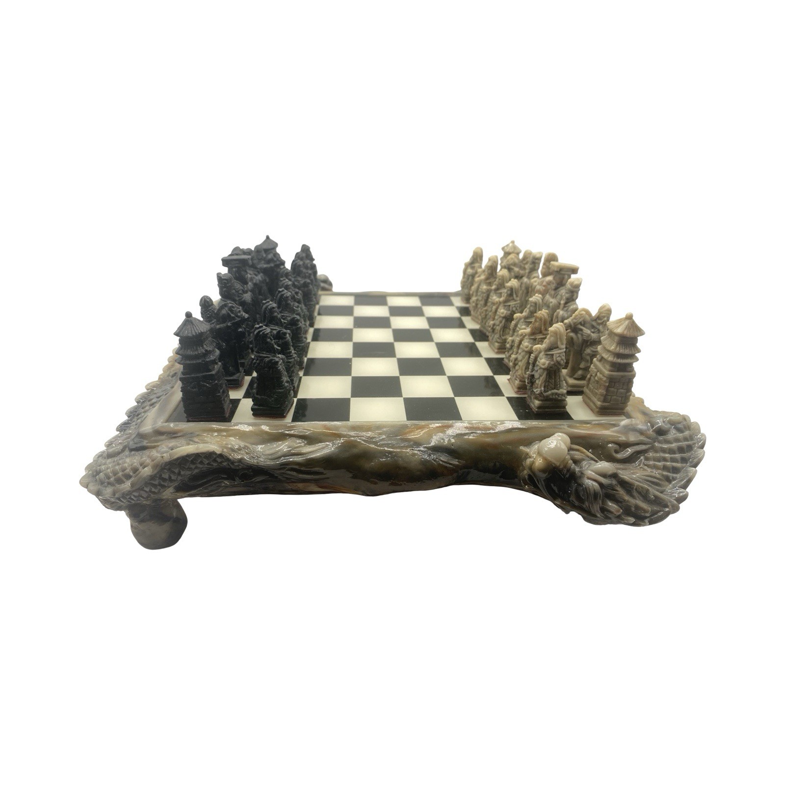 Dragon Collector’s Chess Set Handcrafted Marbleized Asia