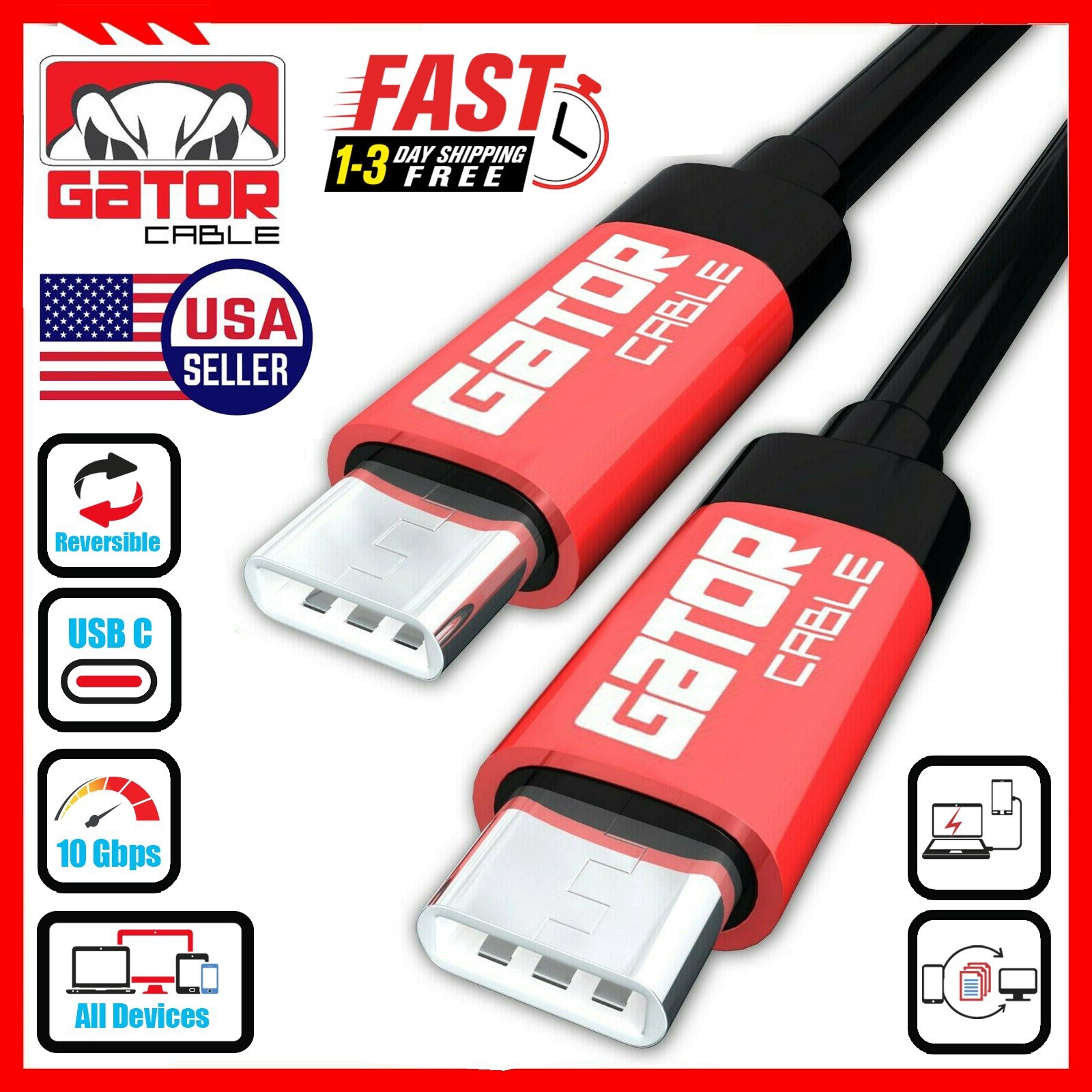 USB-C to USB-C Type-C Male Charger Cable Fast Charge 3.1 Data Sync Cord PD 20W