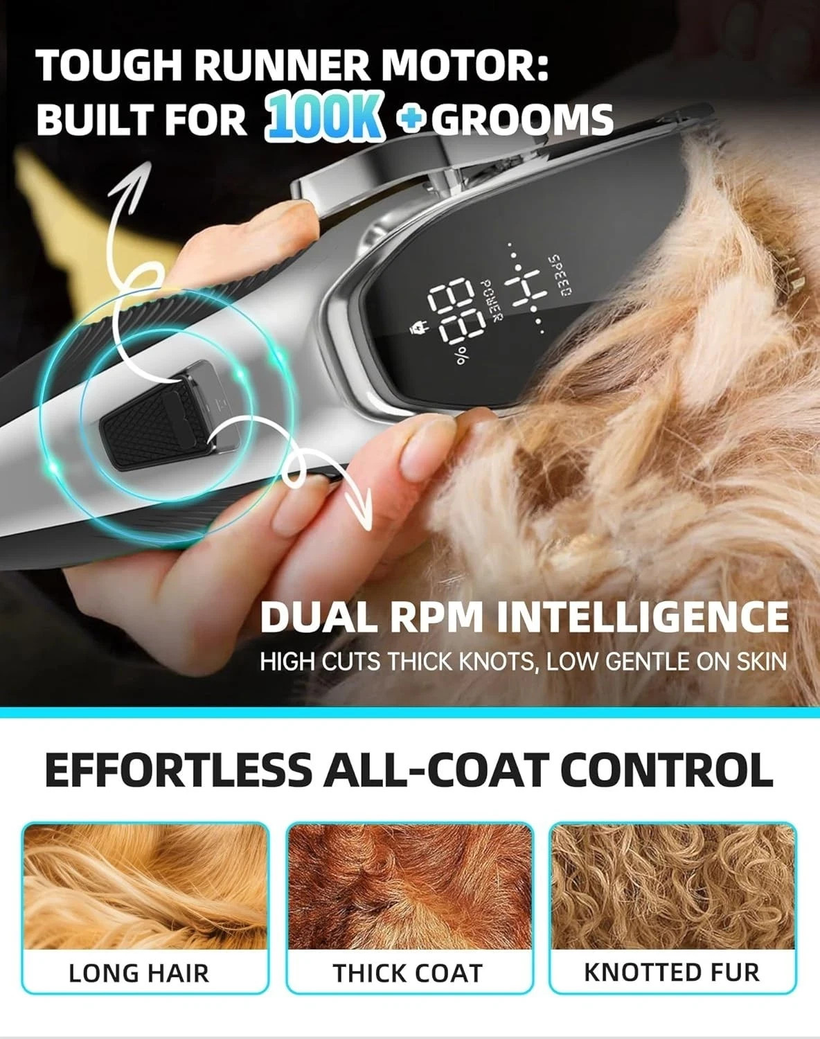 Professional PET CLIPPERS Dog Grooming Kit Heavy Duty Trimmer Thick Hair US