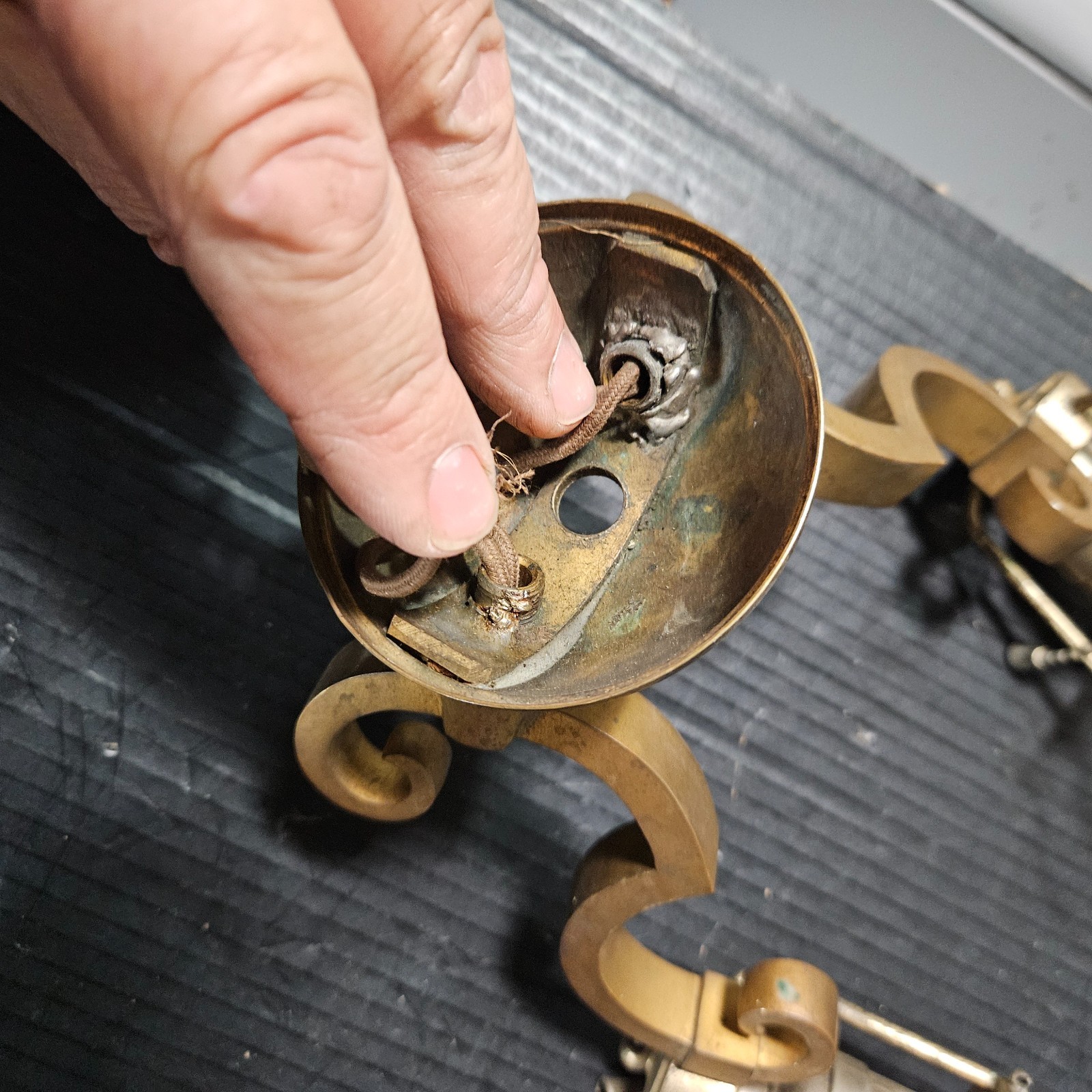 Rare Pair Antique Brass Nickle Sconces Handel Era Edwardian glass shade Hubbell