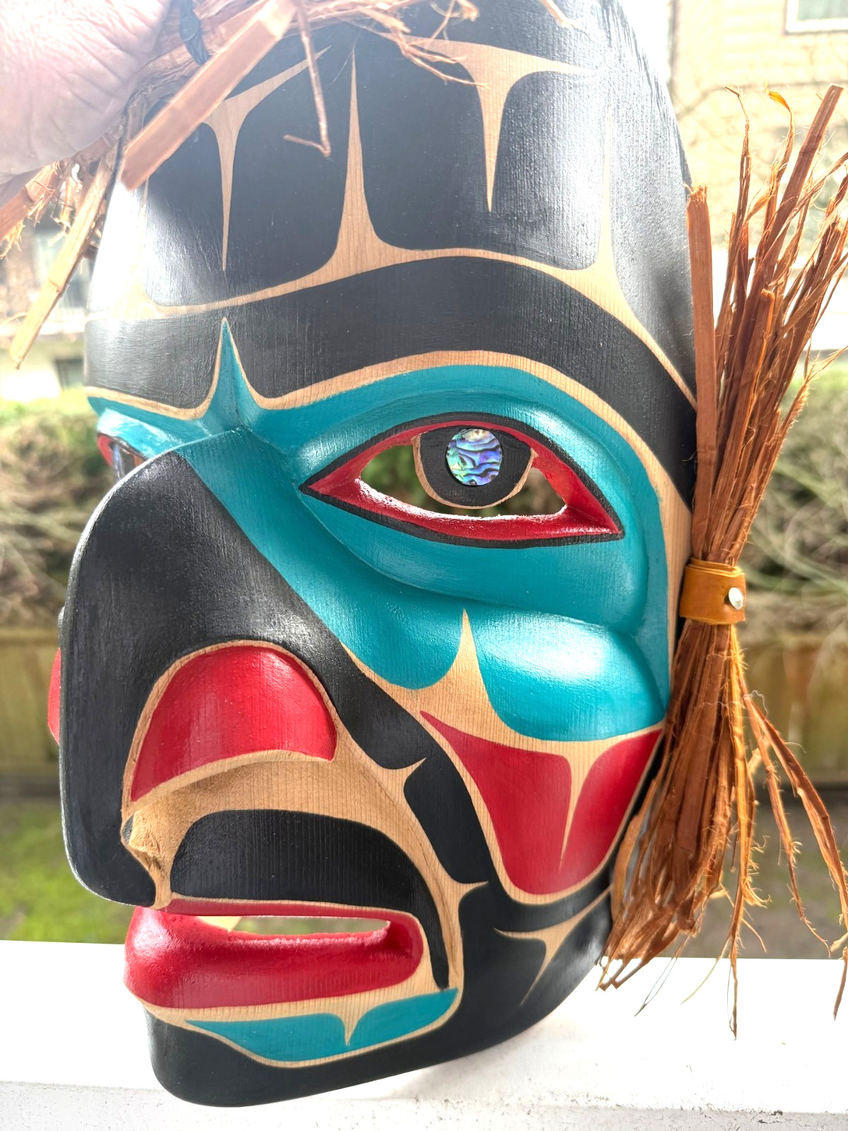 Northwest Coast Native Art Huge Hawkman Mask with abalone eyes