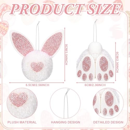 18 Pcs Easter Glitter Bunny Hanging Decorations Bunny Tree Ornaments Plush