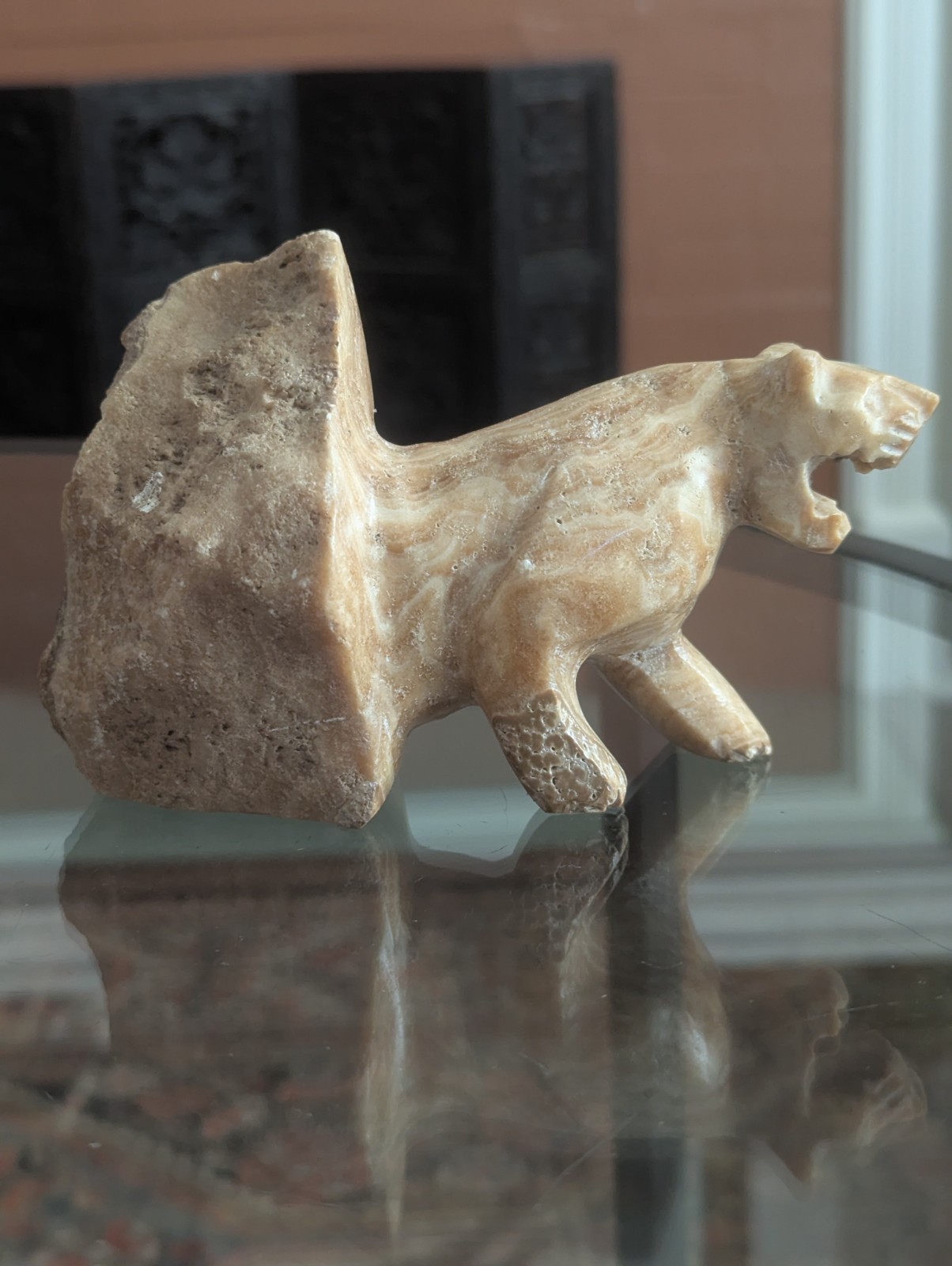 Vintage Carved Stone Panther Puma Cat Statue Figurine Mountain Lion Natural Art