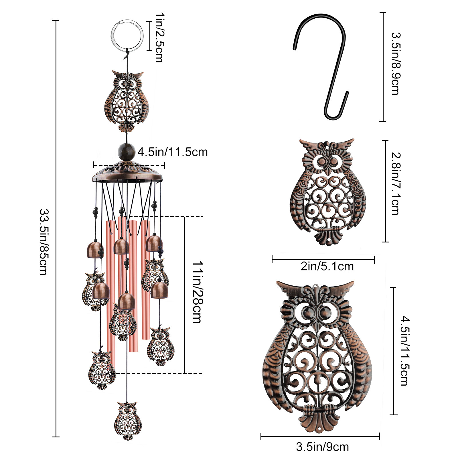 Animal Metal Wind Chimes, 4 Tubes Hanging Bells, Outdoor Garden Home Decor Gift