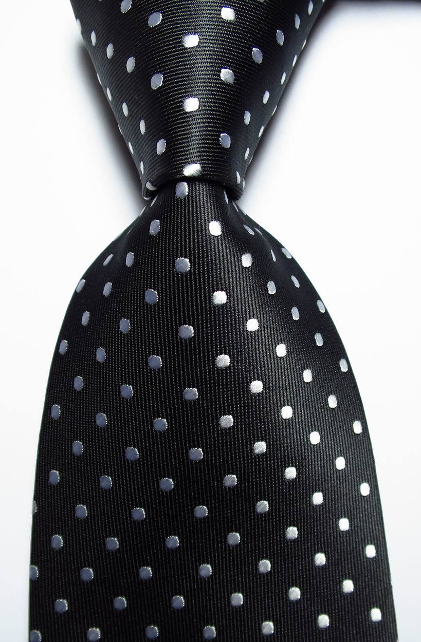 New Classic Polka Dot Black White JACQUARD WOVEN 100% Silk Men's Tie Necktie