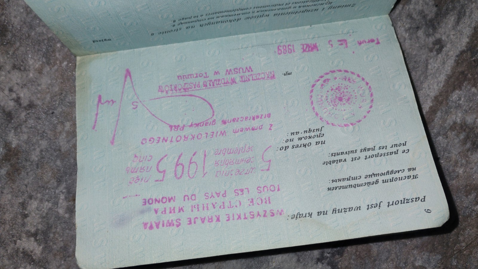 VINTAGE PASSPORT POLAND 1989 TRAVEL TEEN 14 Y.O