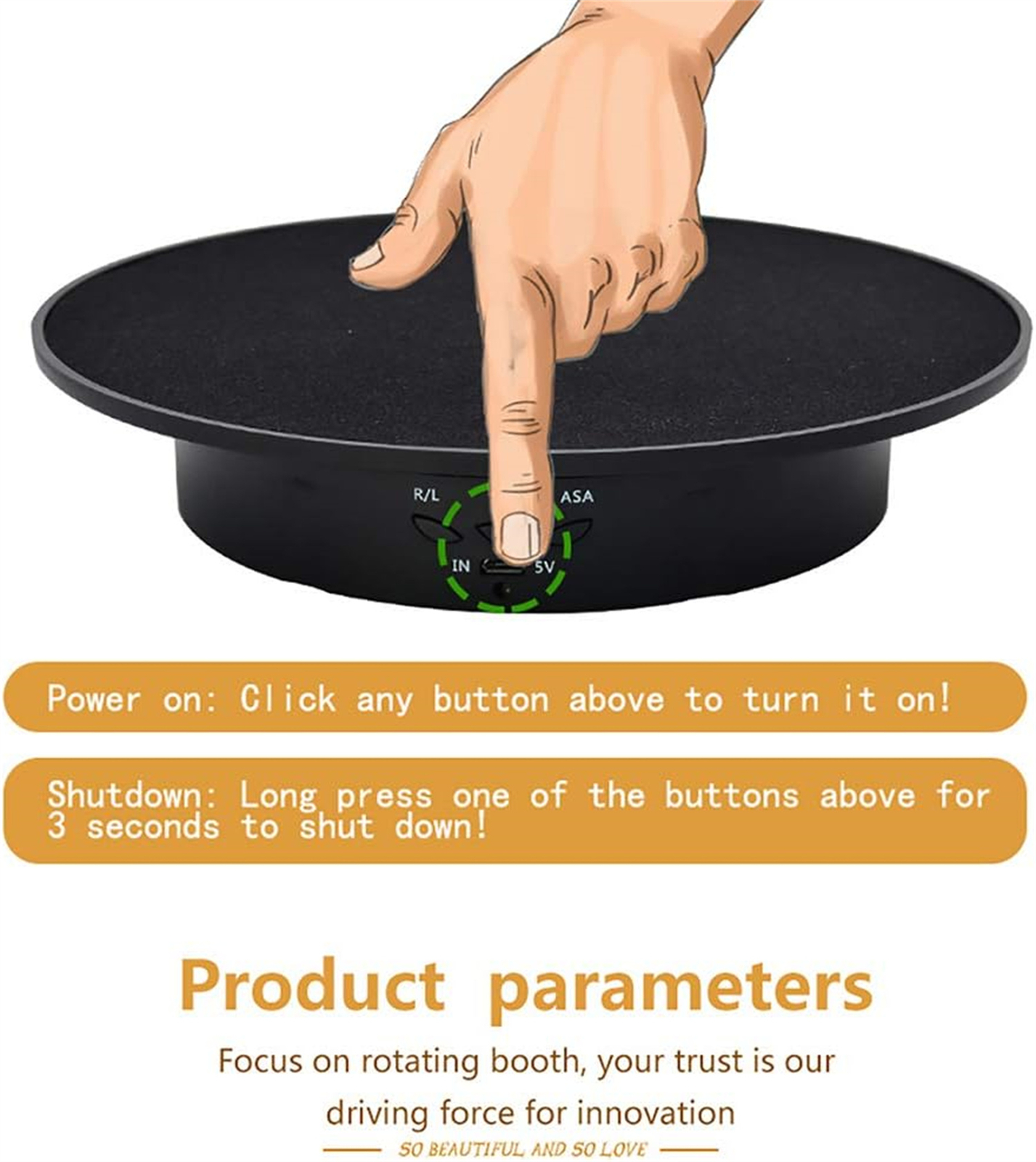 360-Degree Electric Rotating Turntable, Rechargeable Low Noise Display Stand