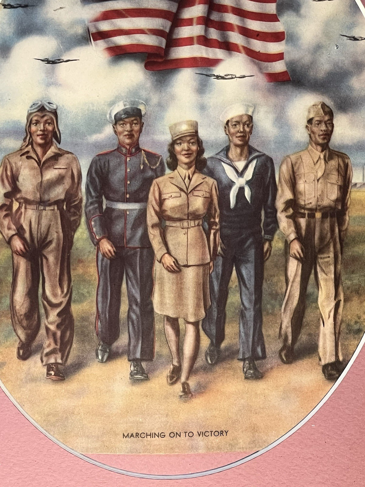 Vintage African-American Black Military Marching To Victory 12x19 Unique Frame