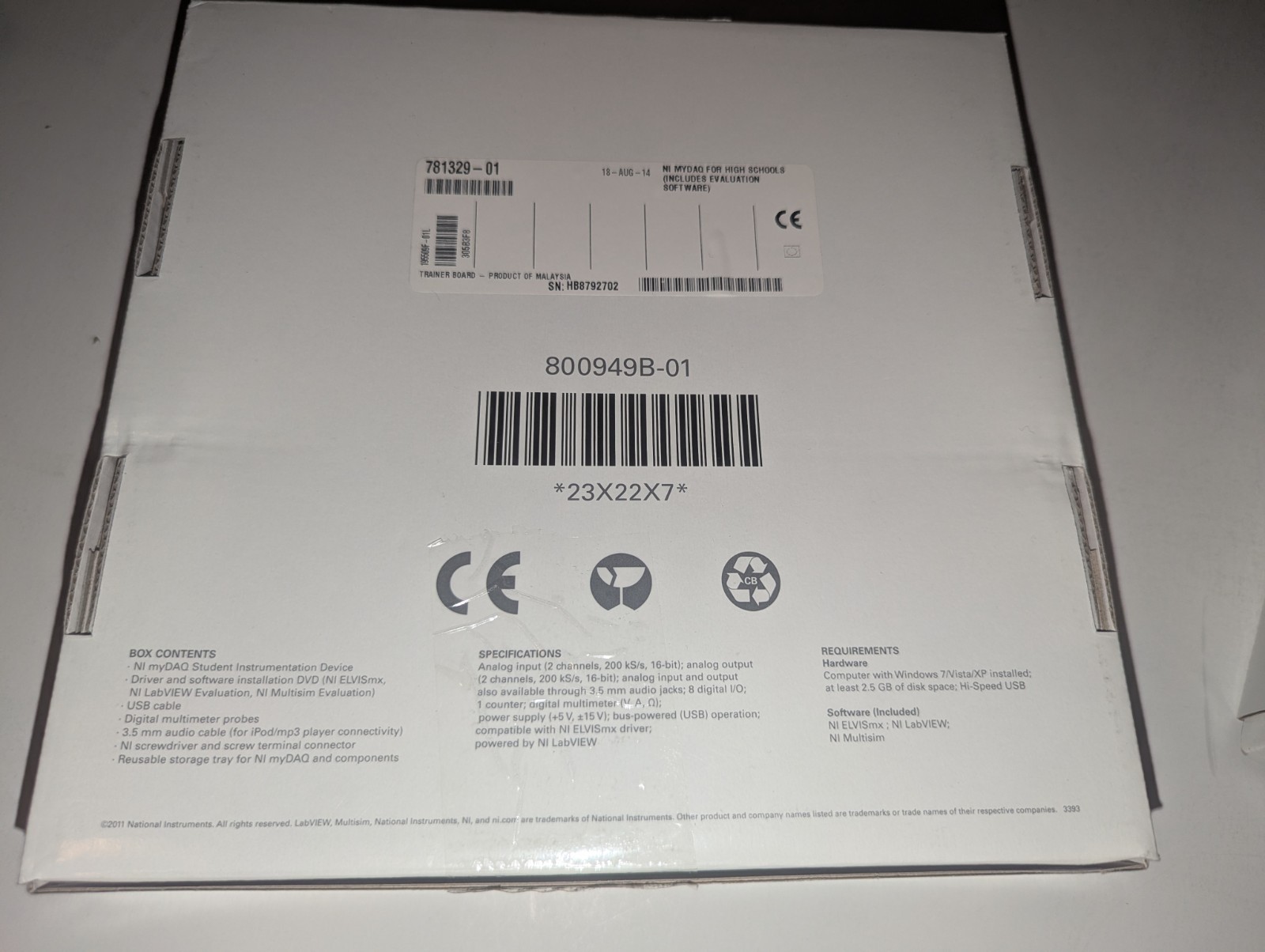 NATIONAL INSTRUMENTS MY DAQ STUDENT KIT 781329-01 (800949B-01)