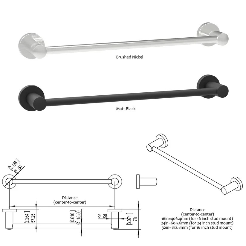 Bathroom Towel Bar 24inch, Stainless Steel Rust Proof, 2 Pack, Matt Black