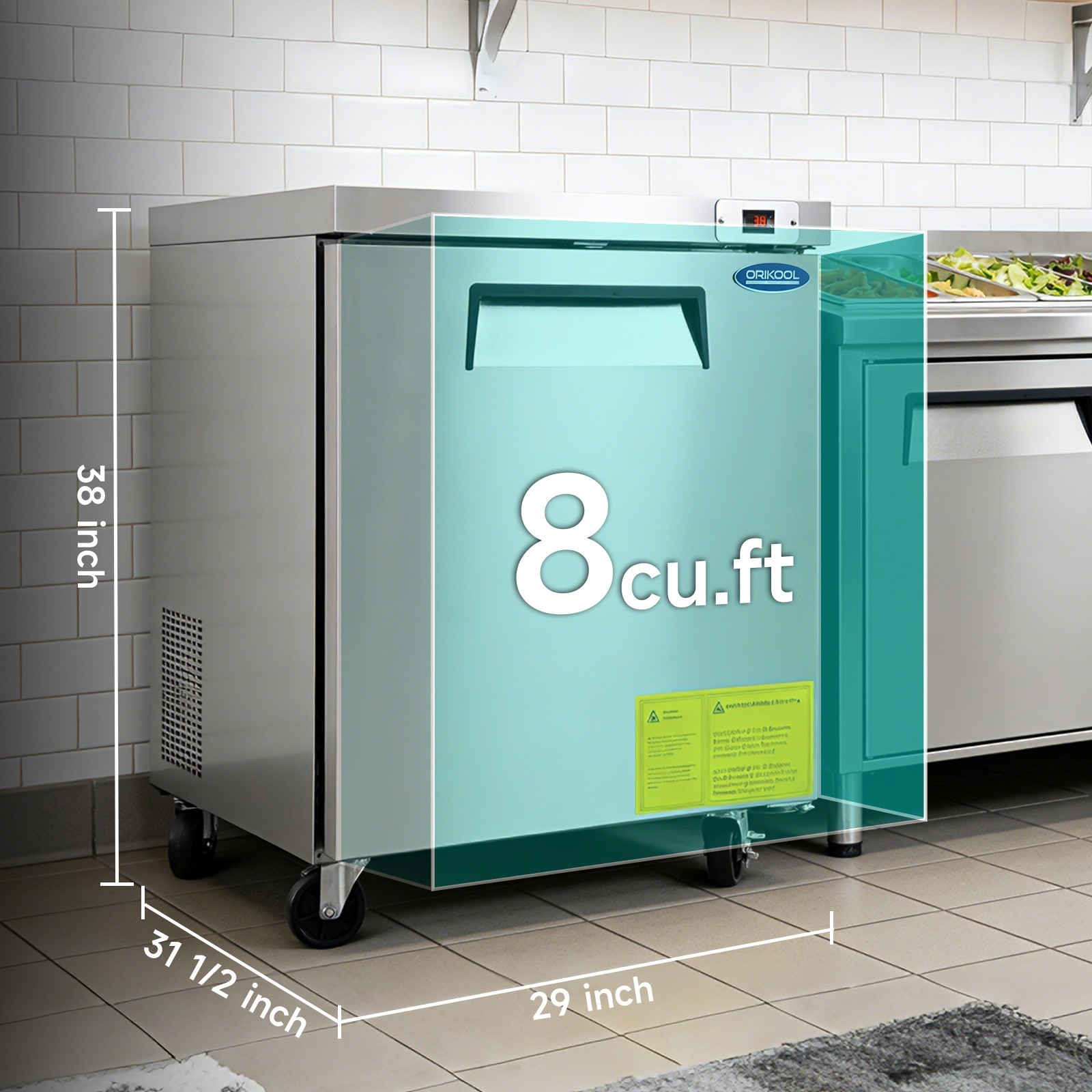 29" W Commercial Undercounter Refrigerator, ETL Listed, Worktop Design