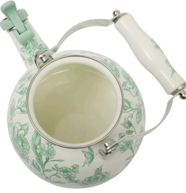 Pioneer Woman ~ AGATHA ~ 2 Quart Tea Kettle ~ Enamel on Steel ~ Floral ~ GREEN