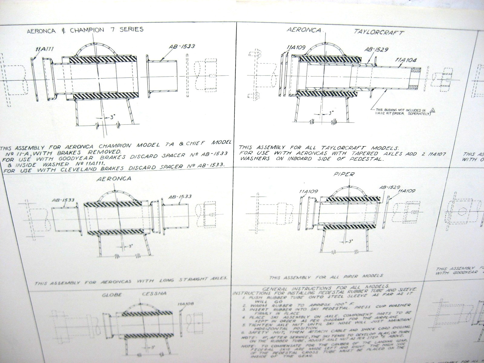 1959 Federal Aircraft Ski Installtn Instrctns 11R125-Cessna Luscombe Piper, plus