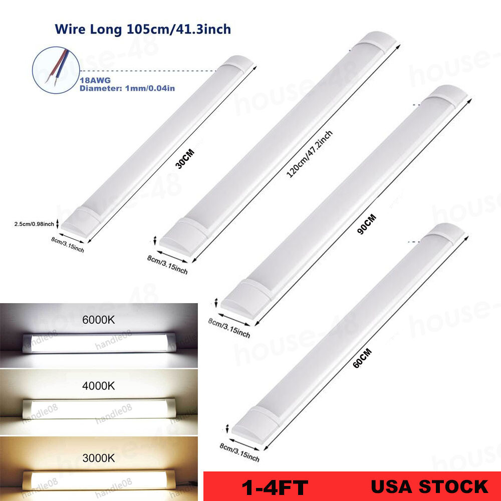 1FT 2FT 3FT 4FT LED Linear Batten Tube Light Bar Wall/Ceiling Mount Lamp Fixture