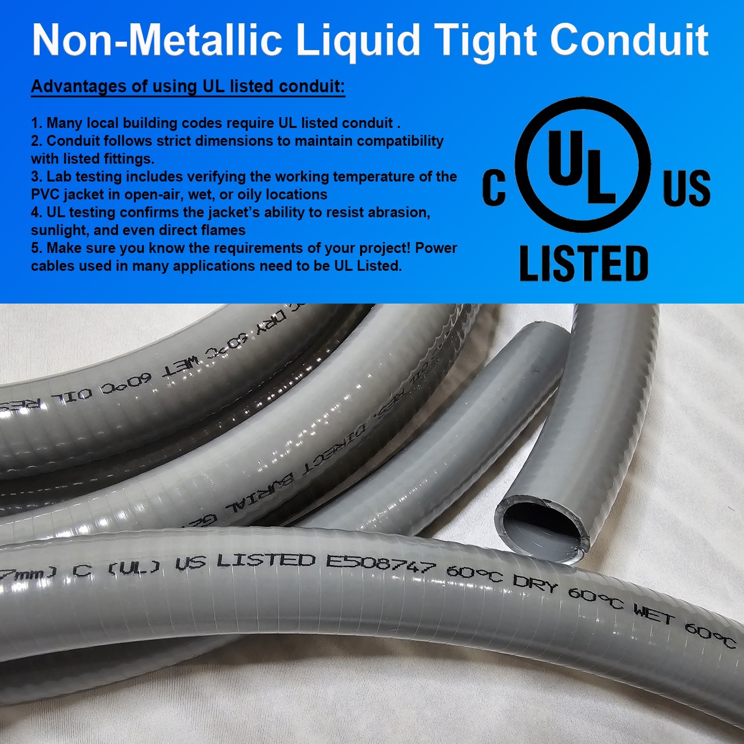Flexible Liquid Tight, Non-Metallic Electrical Conduit - UL Listed