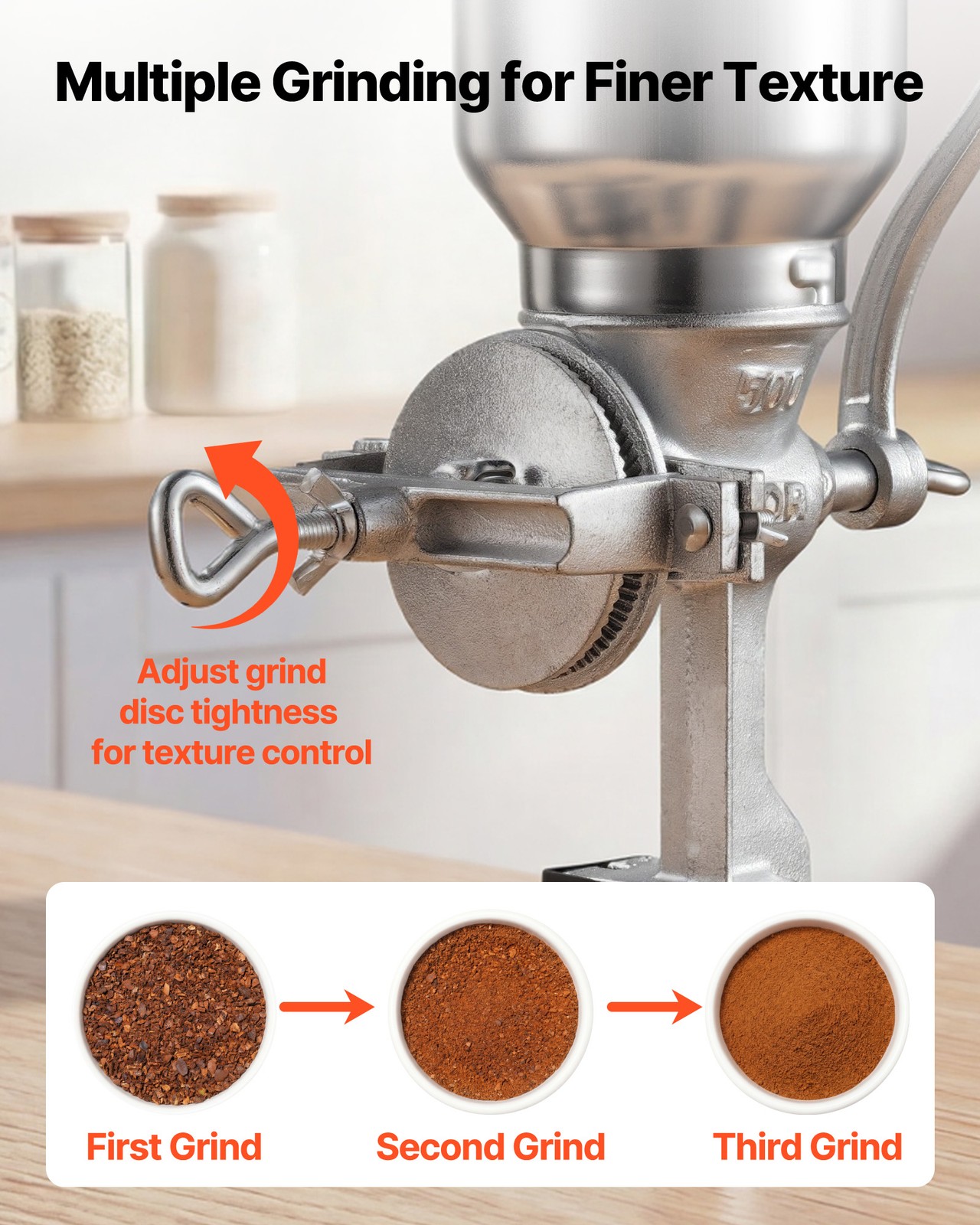 VEVOR Manual Grain Mill with High Hopper Hand-Crank Cast Iron Corn Spice Grinder