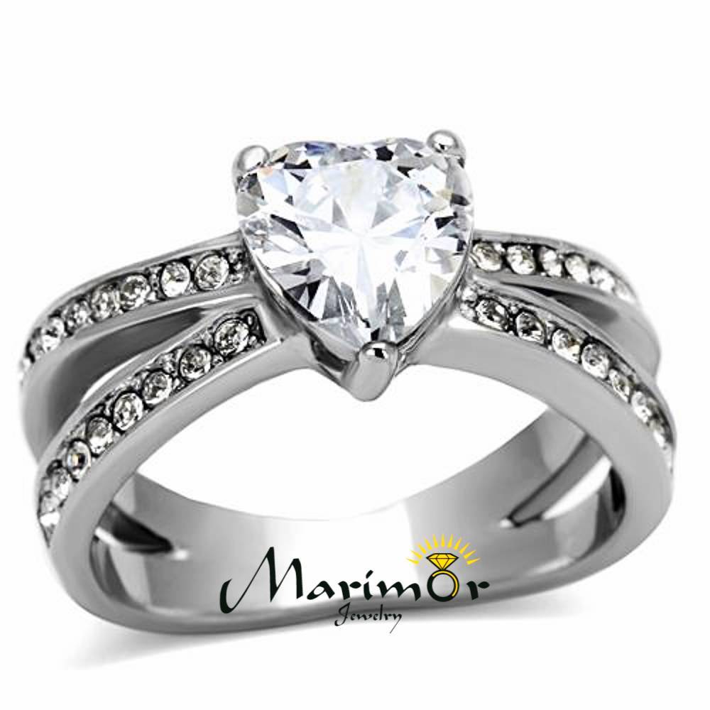 Stainless Steel Stunning Heart Shape AAA CZ Engagement Wedding Ring Band Sz 5-10