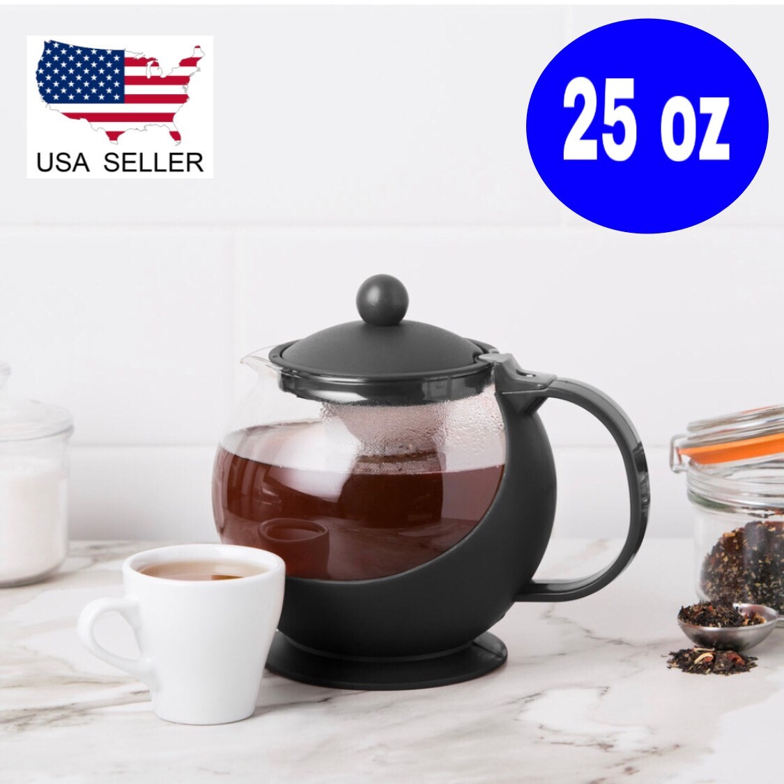 25 oz Tempered Glass Teapot Hot Tea Maker with Stainless Steel Infuser US Seller