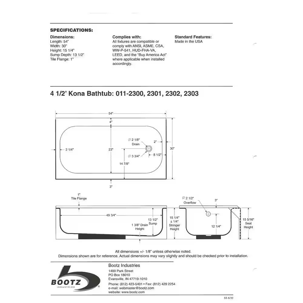 Kona 54 In. X 30 In. Soaking Bathtub with Right Drain in White