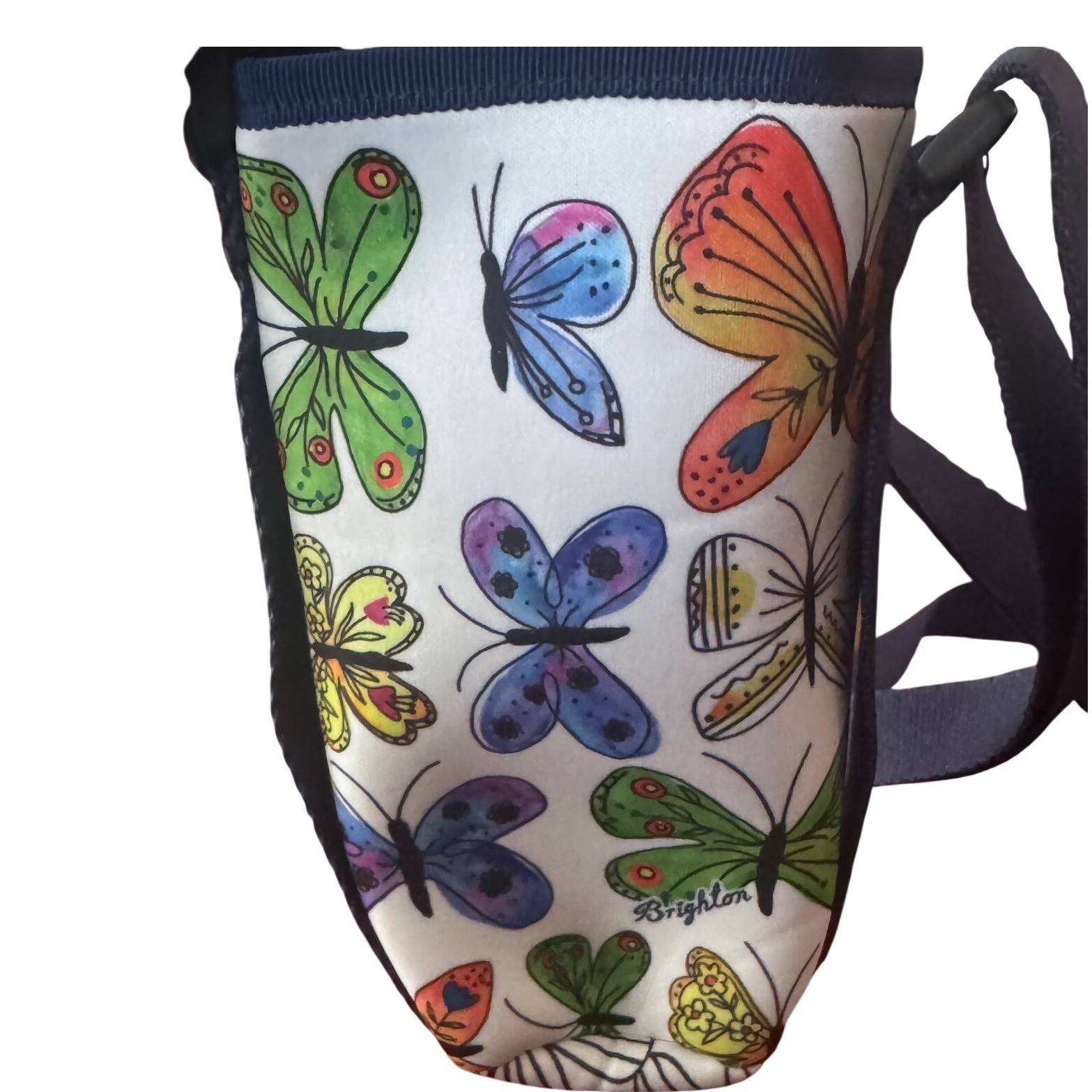 Brighton Butterfly Print Water Bottle Holder Crossbody Bag Multicolor 7x3" EUC